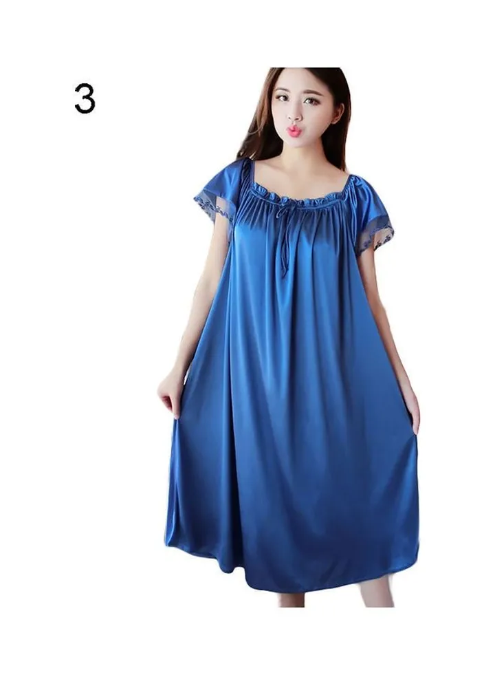 Women Summer Loose Dress Nightdress Solid Colour Sleepwear Nightwear