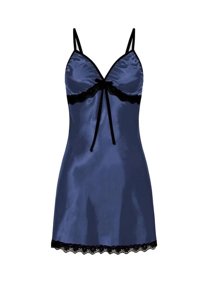 Floral Lace Trim Bowknot Dress Blue