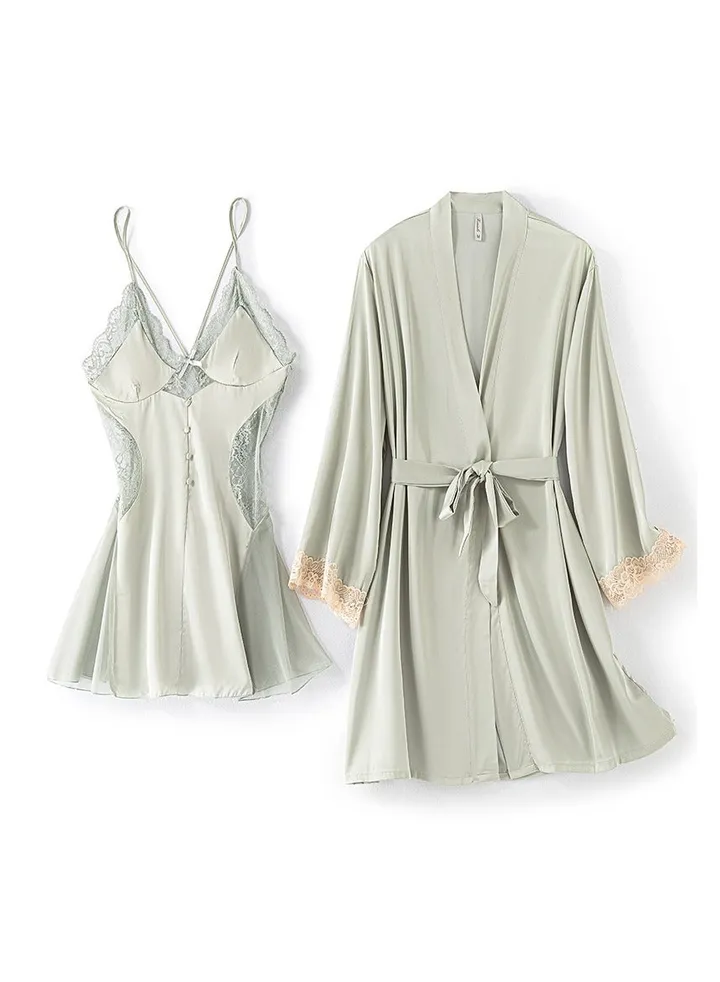 Two-piece tie nightgown and nightgown set