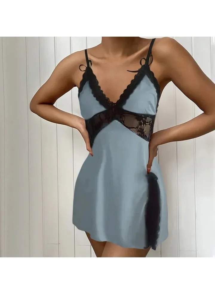 Ladies Soft Sling Nightdress Satin Hollow Lace Backless Romantic Pajamas