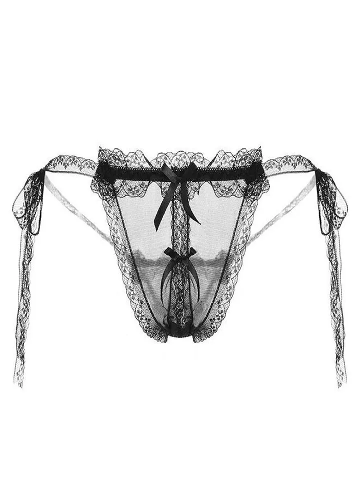 Women's lace seamless perspective low waisted thong underwear black underwear