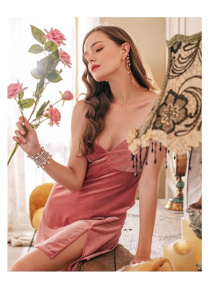 New Women's Suspender Nightgown Autumn Winter Gold Velvet Short Skirt Female Home Pajamas