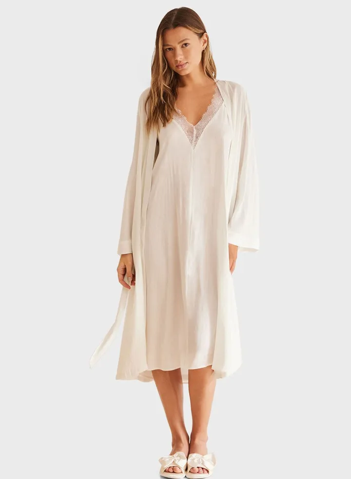 White Long Satin Robe