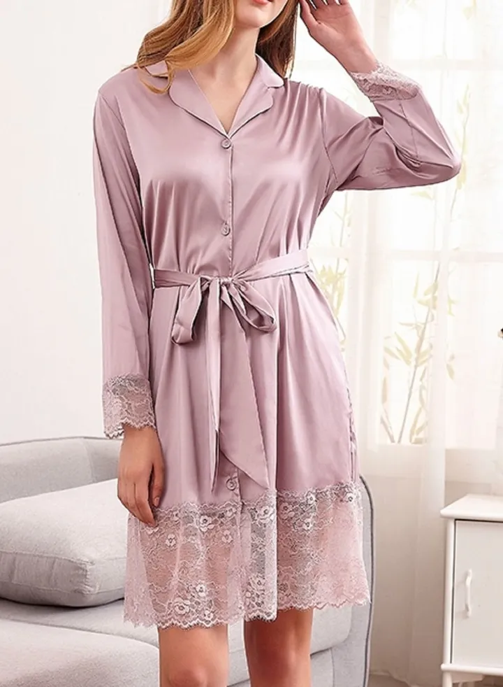 Satin & lace robe purple