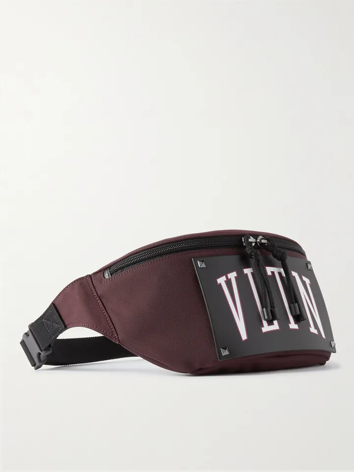 Valentino Garavani Logo-Print Leather-Trimmed Canvas Belt Bag