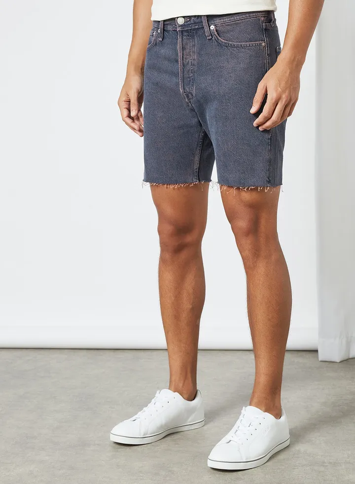 Raw Hem Denim Shorts Dark Blue