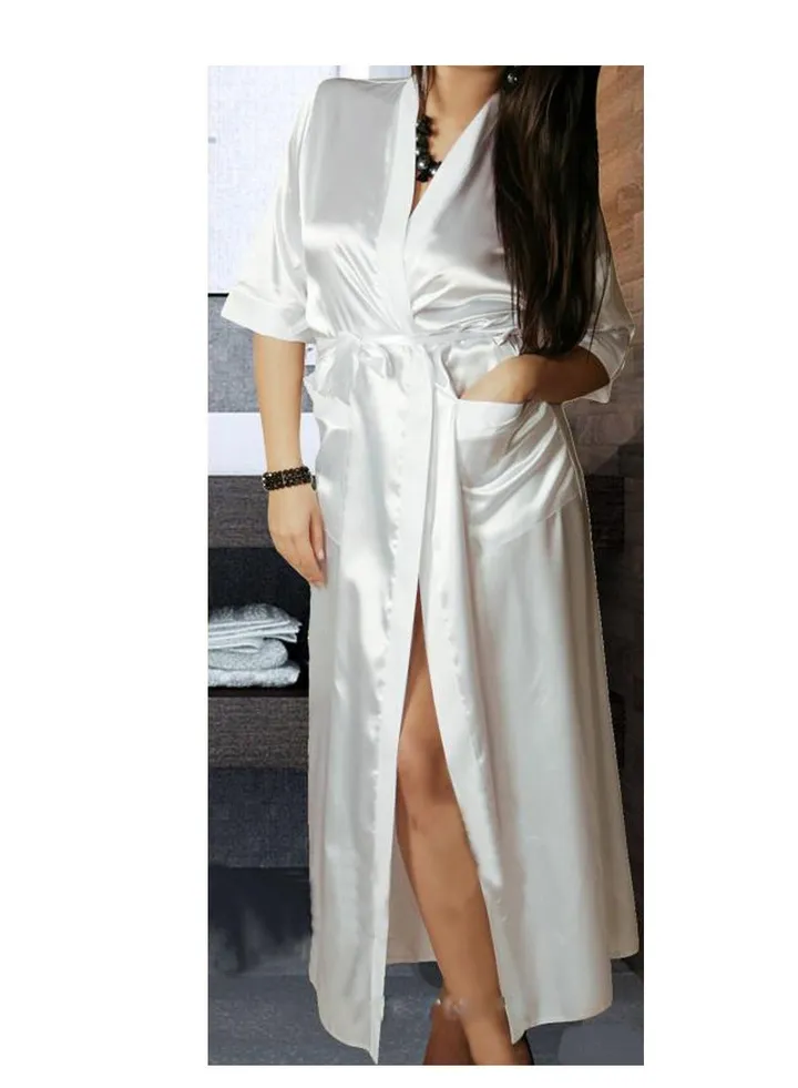 Women Long Silk Robes Lightweight Satin Sleepwear Dressing Gown.