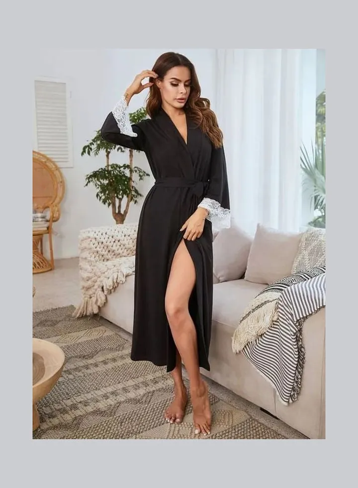 Long Sleeve Night Robe Black
