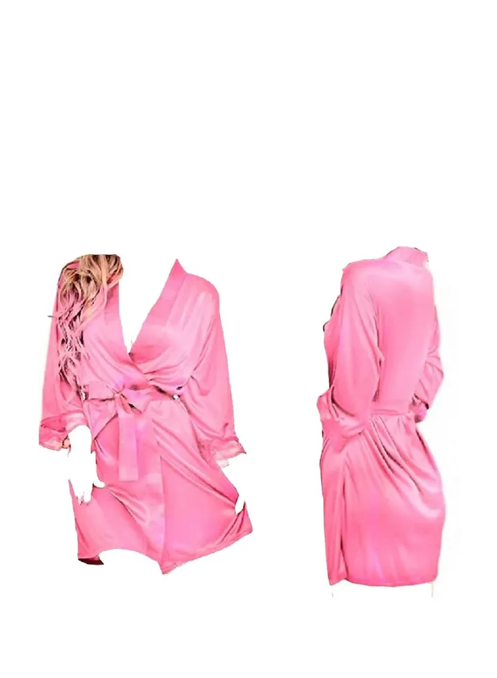 Women Short Silky Satin Kimono Bath Robe Sleepwear