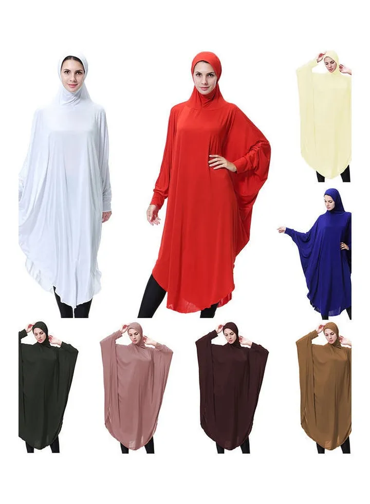 Arab Muslim Women Long Islamic Abaya Ramadan Robe Kaftan Gown Plain with Hijab Navy Blue