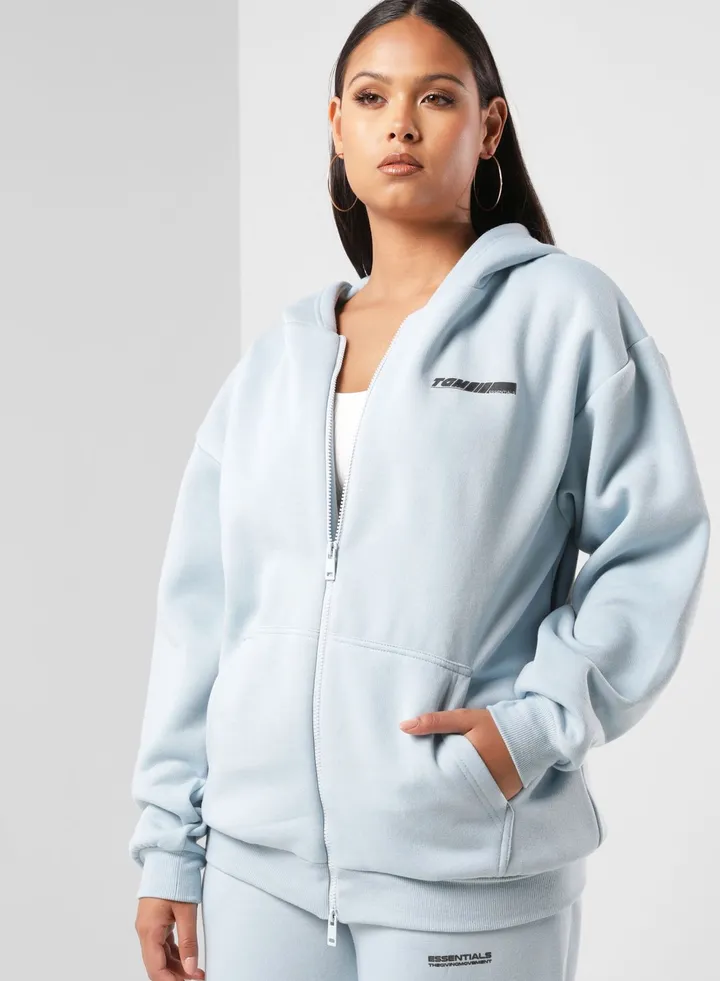 Oversized Racer Printed Zip Hoodie