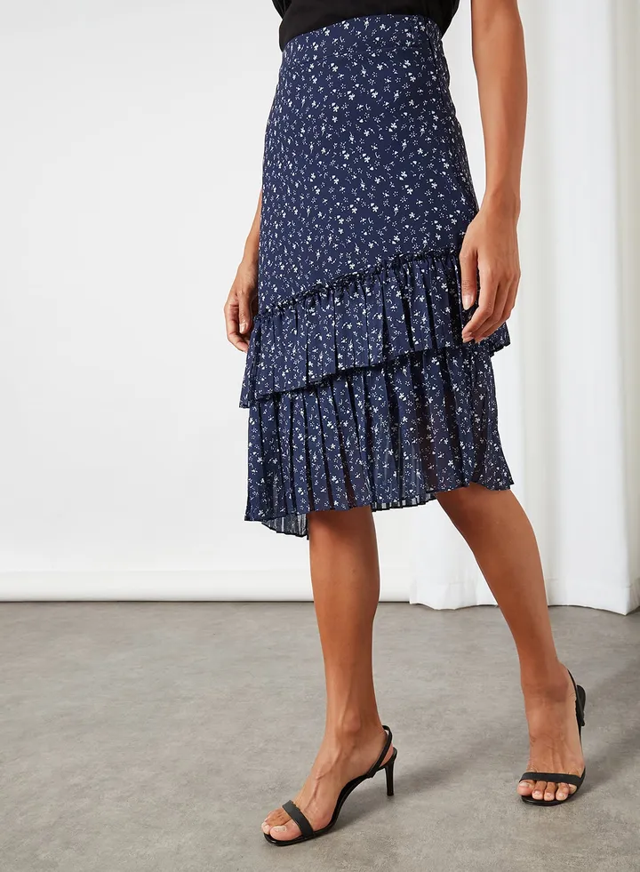 Floral Midi Skirt Navy