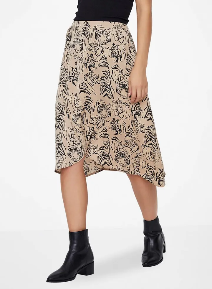 Tiger Graphic Printed Skirt Nude/Black