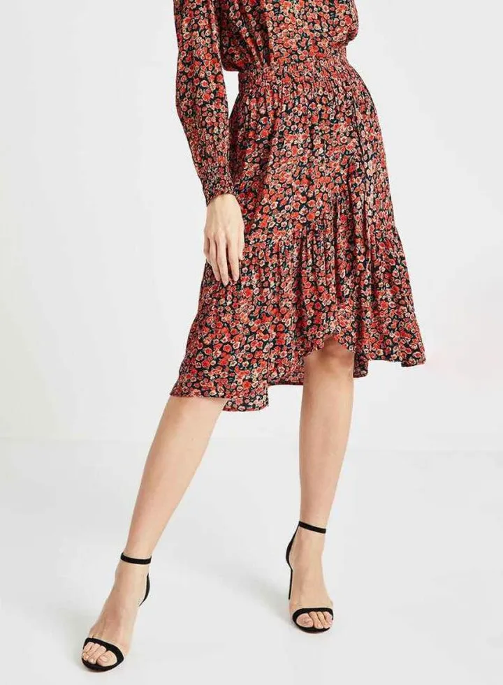 Floral High-Low Hem Skirt Black/Red