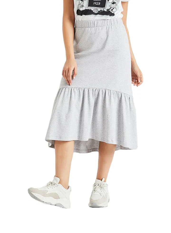 Casual Knit Peplum Hem Skirt Grey