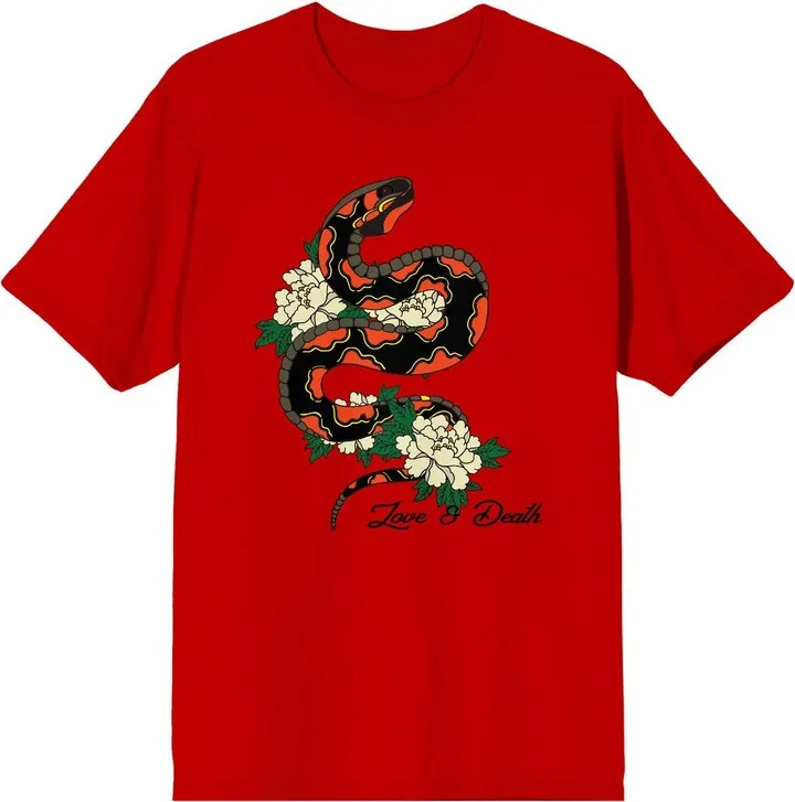 Celestial Tropics Snake And Flowers Men’s Red T-Shirt-XXL