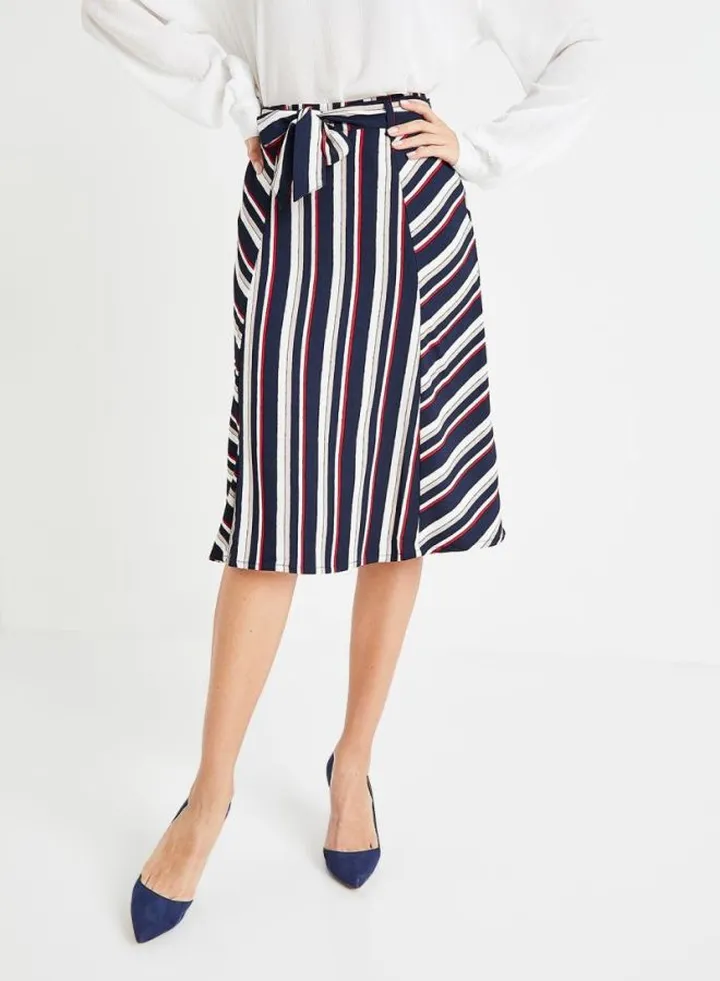 Printed Midi Skirt Blue/Navy Blazer