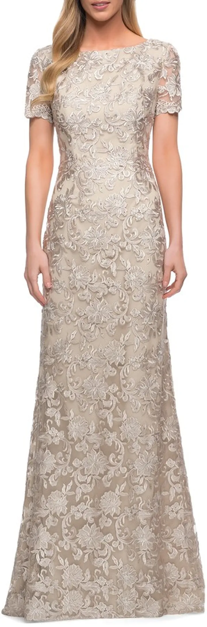 Lace Short Sleeve Sheath Gown