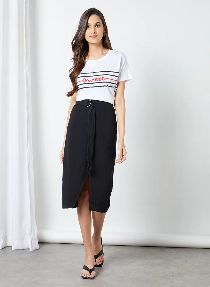Solid Design Midi Skirt Black