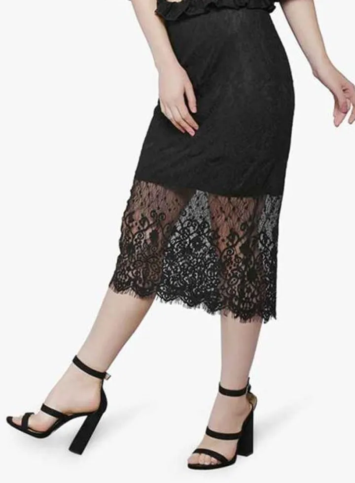 Paperbag Waist Lace Skirt Black