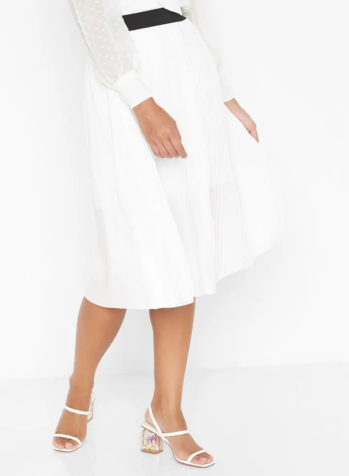 Plisse Midi Skirt White