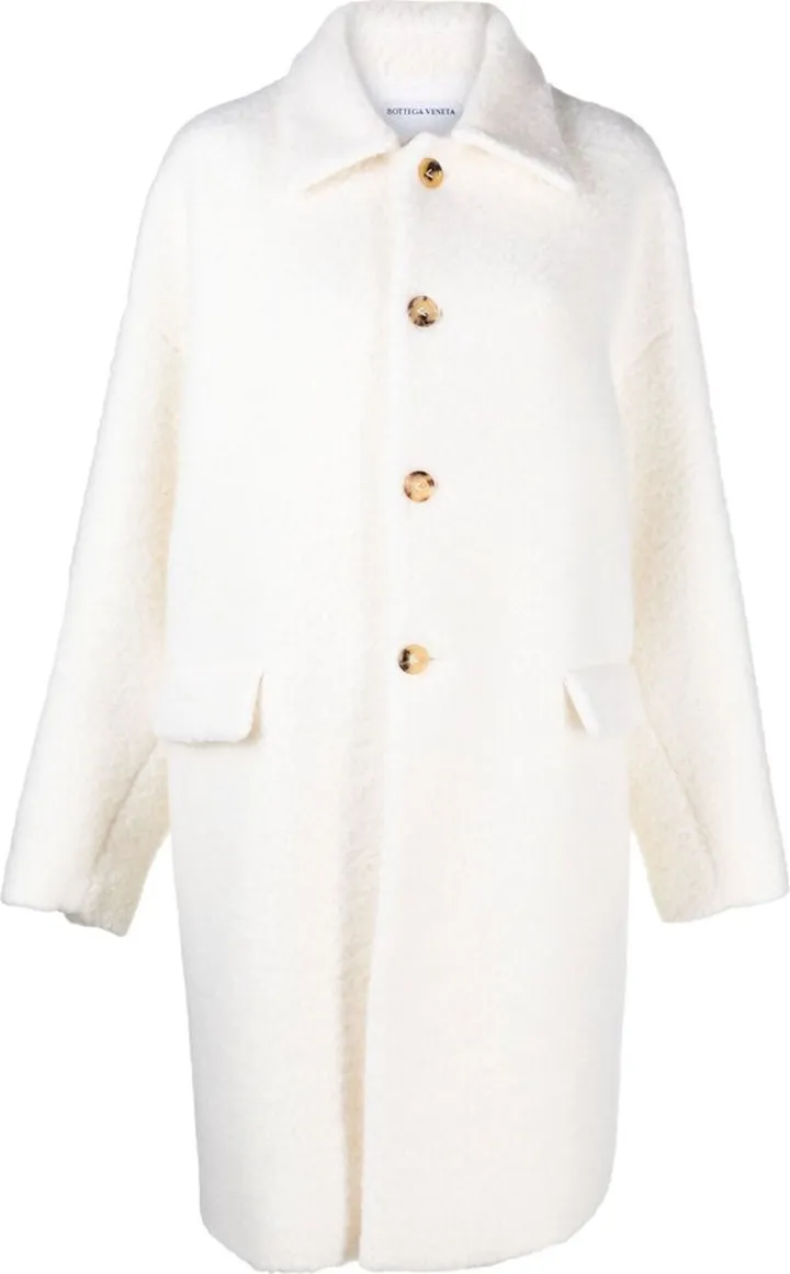 White Single-Breasted Fluffy Wool Coat
