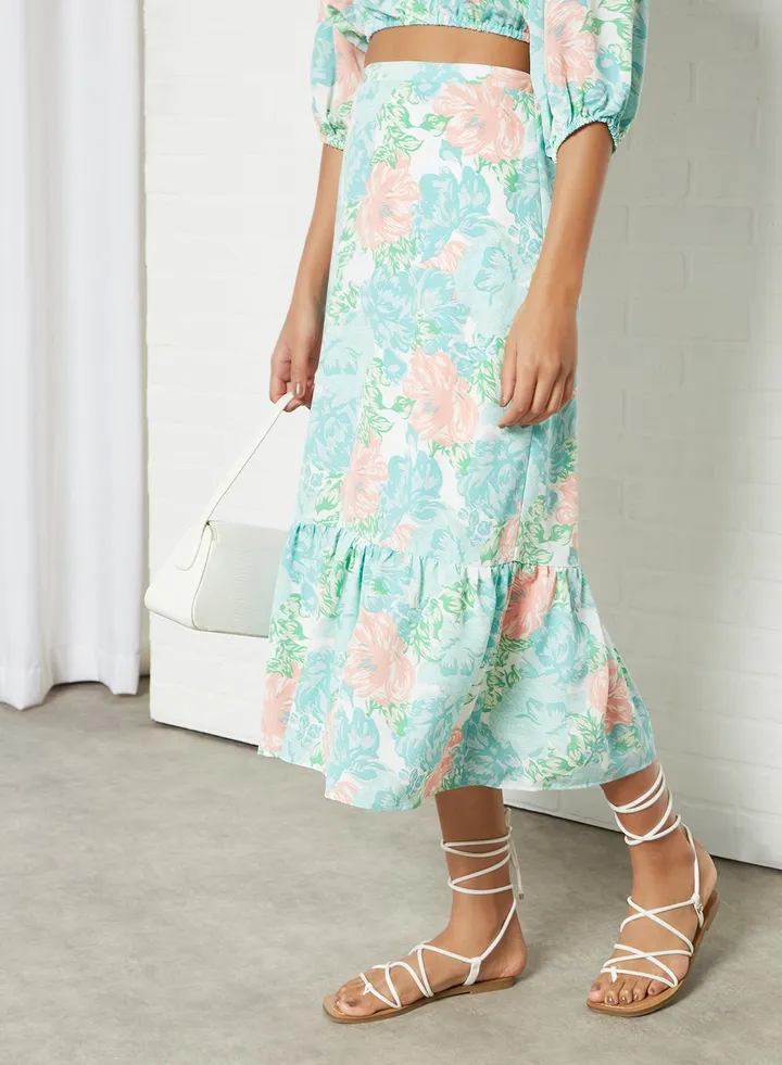 Floral Midi Skirt Blue