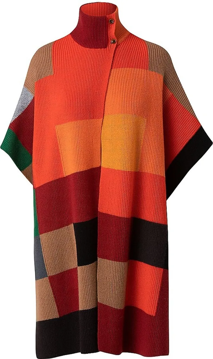 Colorblocked Knit Cashmere Cape