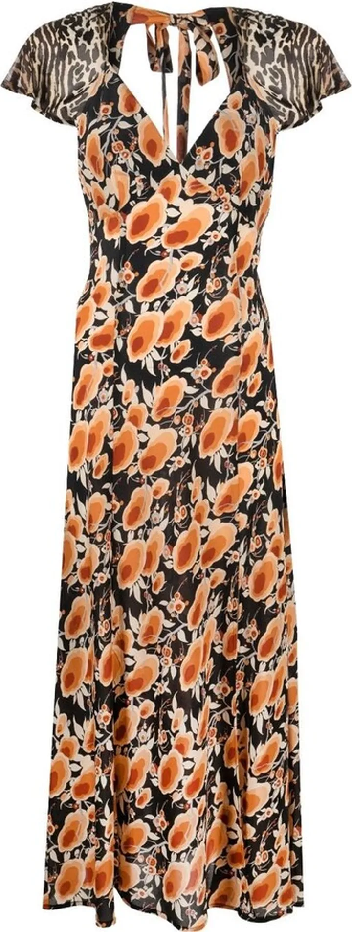 Black Angelina Contrast Print Silk Midi Dress