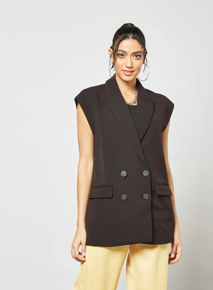 Double Breasted Sleeveless Jacket Black