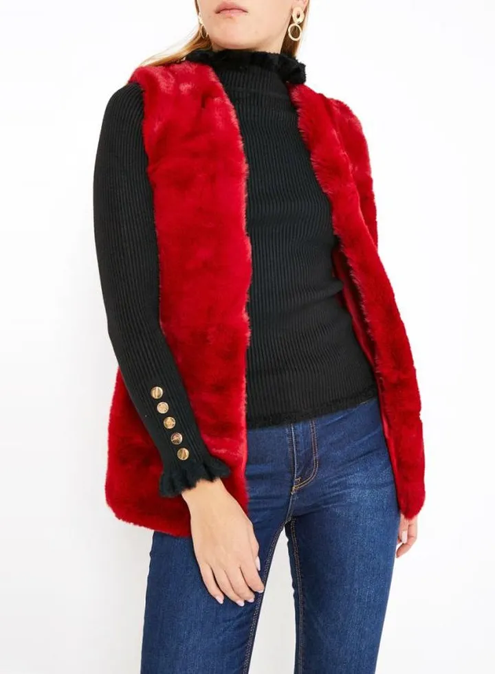 Faux Fur Gilet Red