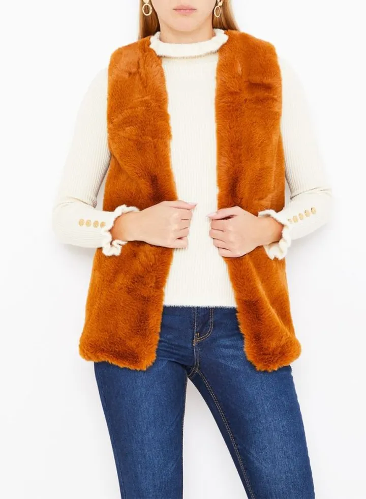 Polyester Fur Gilet Brown