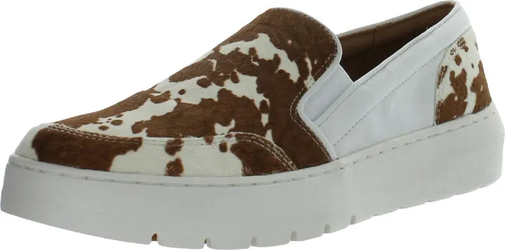 Dinora Womens Leather Calf Hair Slip-On Sneakers