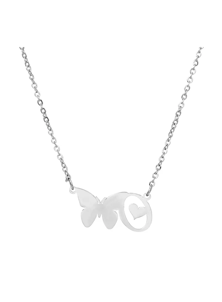 Stainless Steel Heart Letter Butterfly Element Necklace