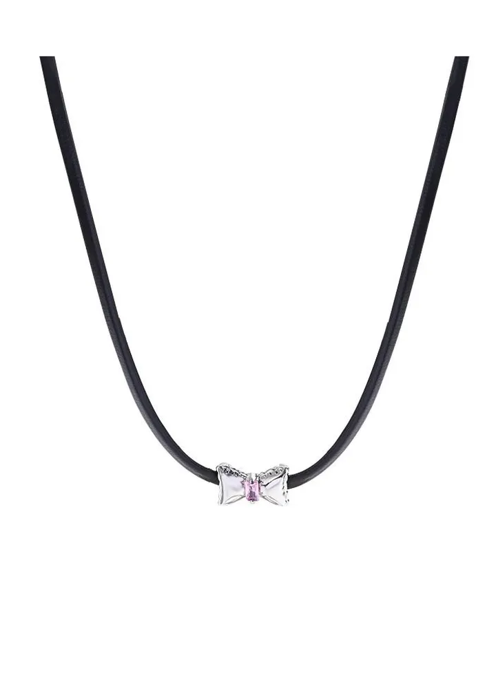 vintage bow leather necklace