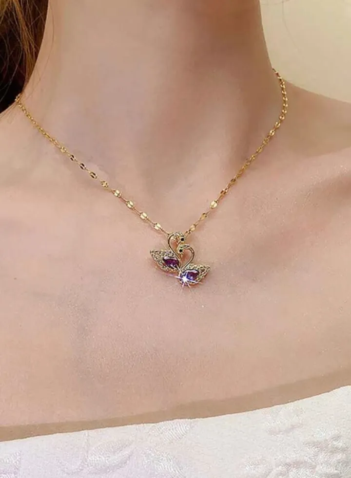 18k Gold Plated Stainless Steel Necklace Cubic Zirconia