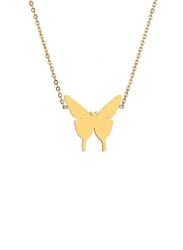 18k Gold Pendant Necklace, Women's Butterfly Pendant Necklace Jewelry