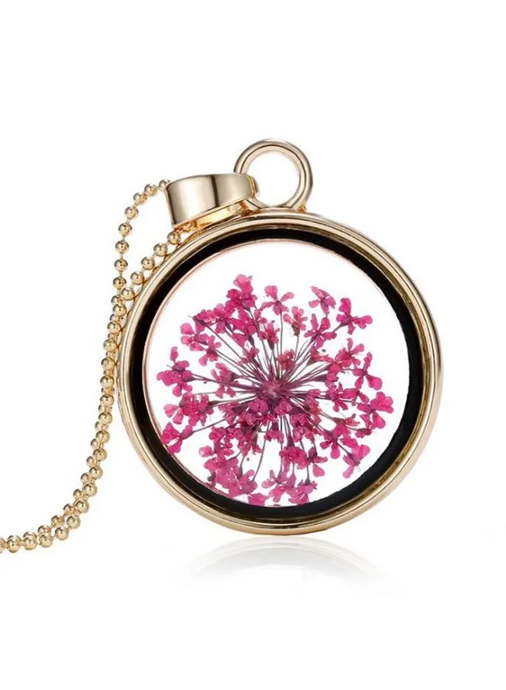Natural Dried Flower Locket Necklace