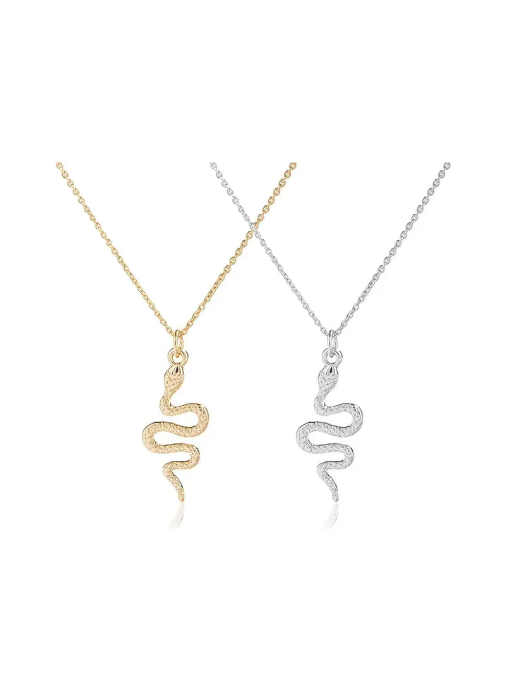 2 Pcs Gold Silver Snake Necklace Punk Snake Stereoscopic Pendant Necklace Snake Jewellery for Mom Friends Birthday Gift
