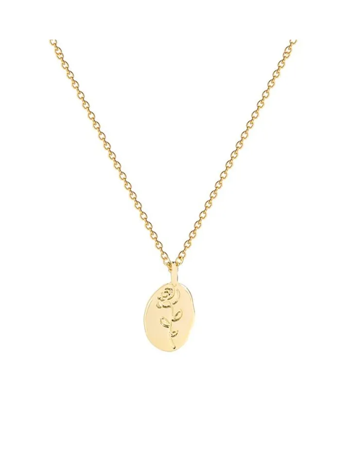 Rose Medal Necklace Gold Tone Plated