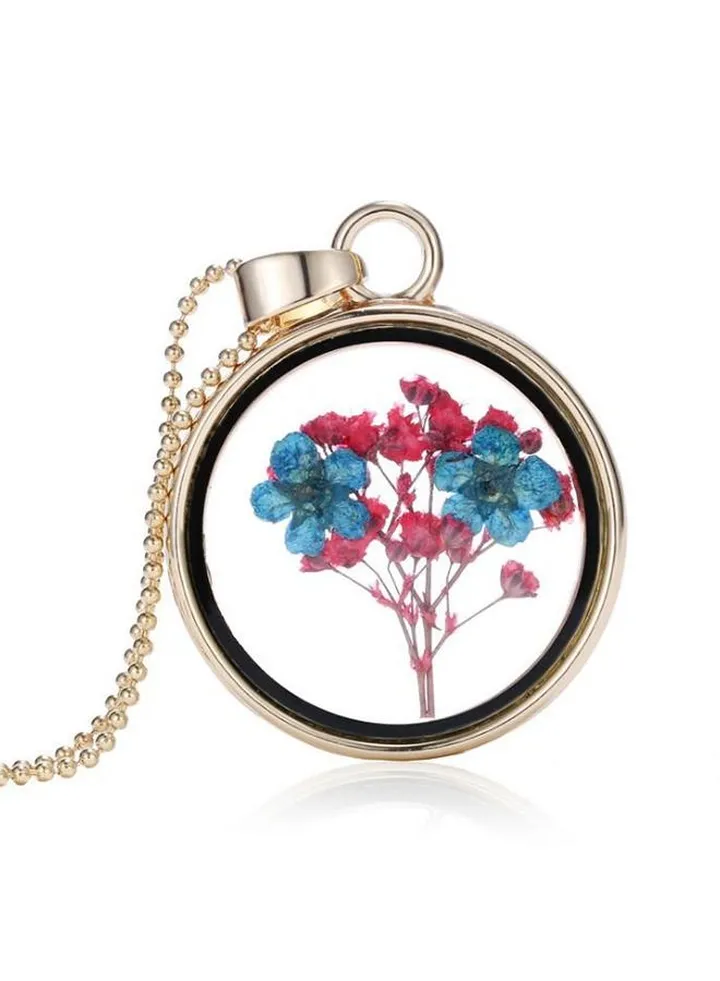 Natural Dried Flower Locket Necklace