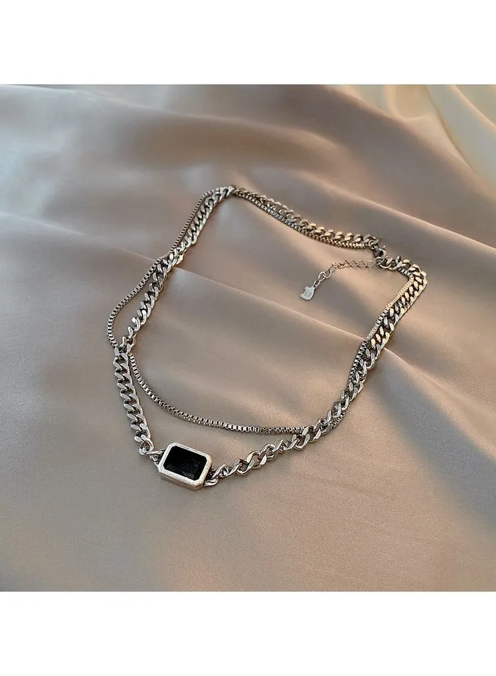 Double Layer Black Element Titanium Steel Necklace