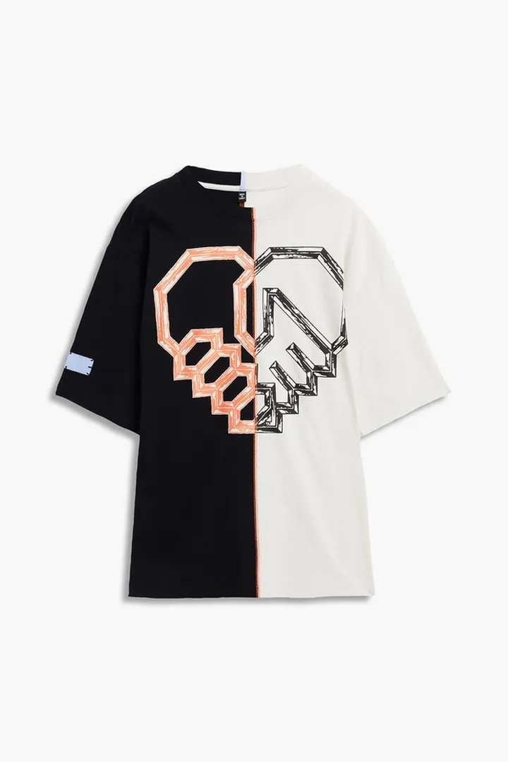 Printed color-block cotton-jersey T-shirt