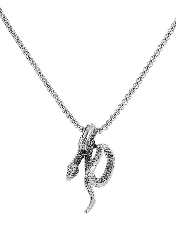 Exaggerated Winding Snake Personality Necklace Pendant Fashion Punk Doing Old Silver Animal Snake Chain