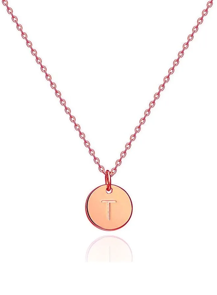 Women Casual Rose Gold Necklace With T Letter Pendant