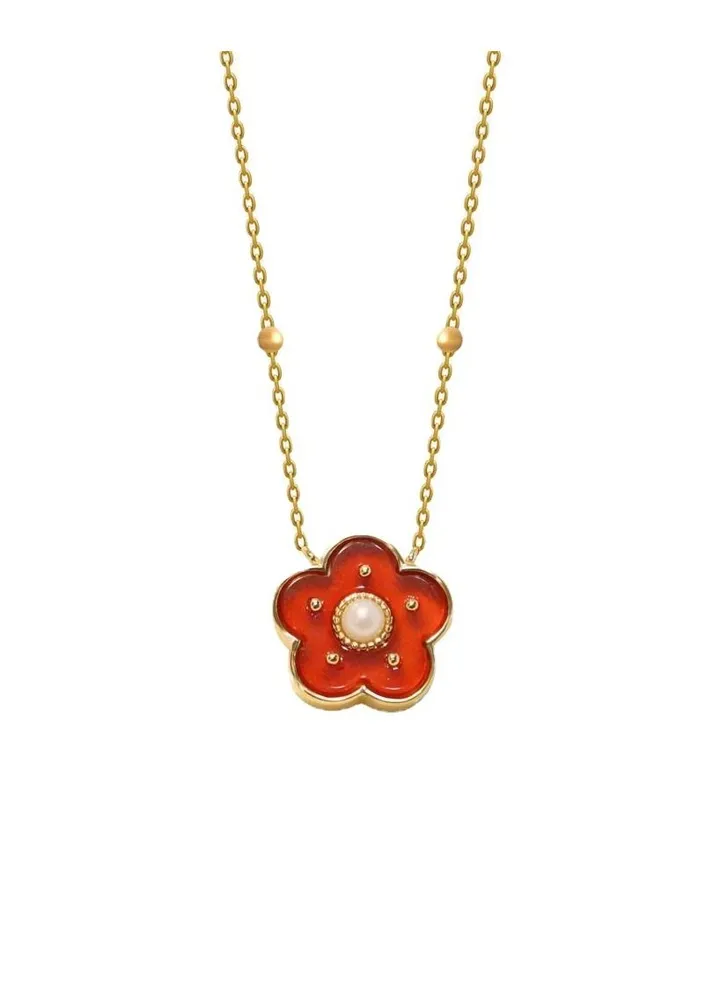 Little Red Flower Necklace Niche Design Versatile Clavicle Chain