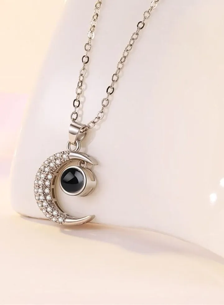 Copper Stone Studded Moon Shaped Pendent Necklace