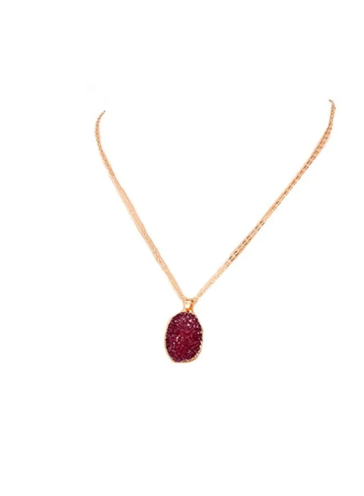 Fashion Purple Imitation Natural Stone Oval Resin Necklace