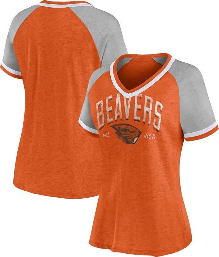 NCAA Oregon State Beavers Women's Gray V-Neck Raglan T-Shirt - L