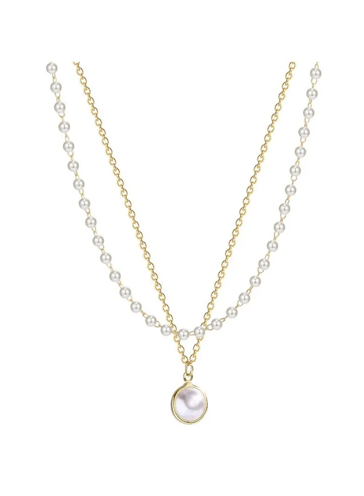 Double Pearl Titanium Steel Necklace